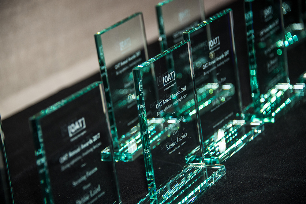 OAT Annual Awards trophies