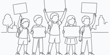 Illustration of children holding up blank placard signs