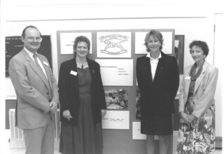 Black and white photograph of the opening of the Newmarket Children and Families Centre, 1990